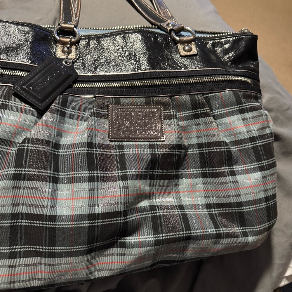 Coach 4 PIECE SET! Poppy Tartan set Black and Gray Plaid Tote NWOT B31